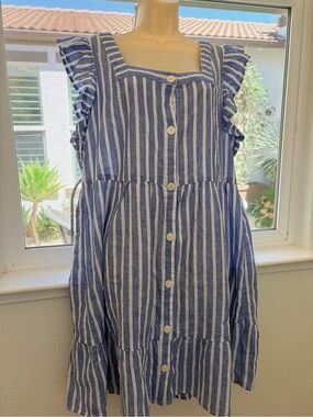 Women’s Blue & White Striped Button-Front Sundress